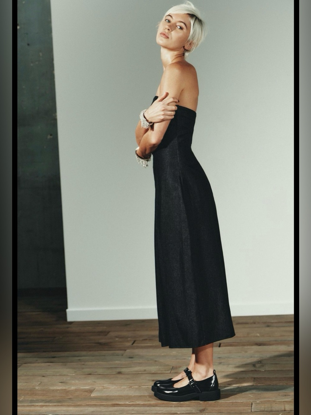 ZARA TRF ❗️ DENIM MIDI DRESS WITH OFF THE SHOULDER NECKLINE